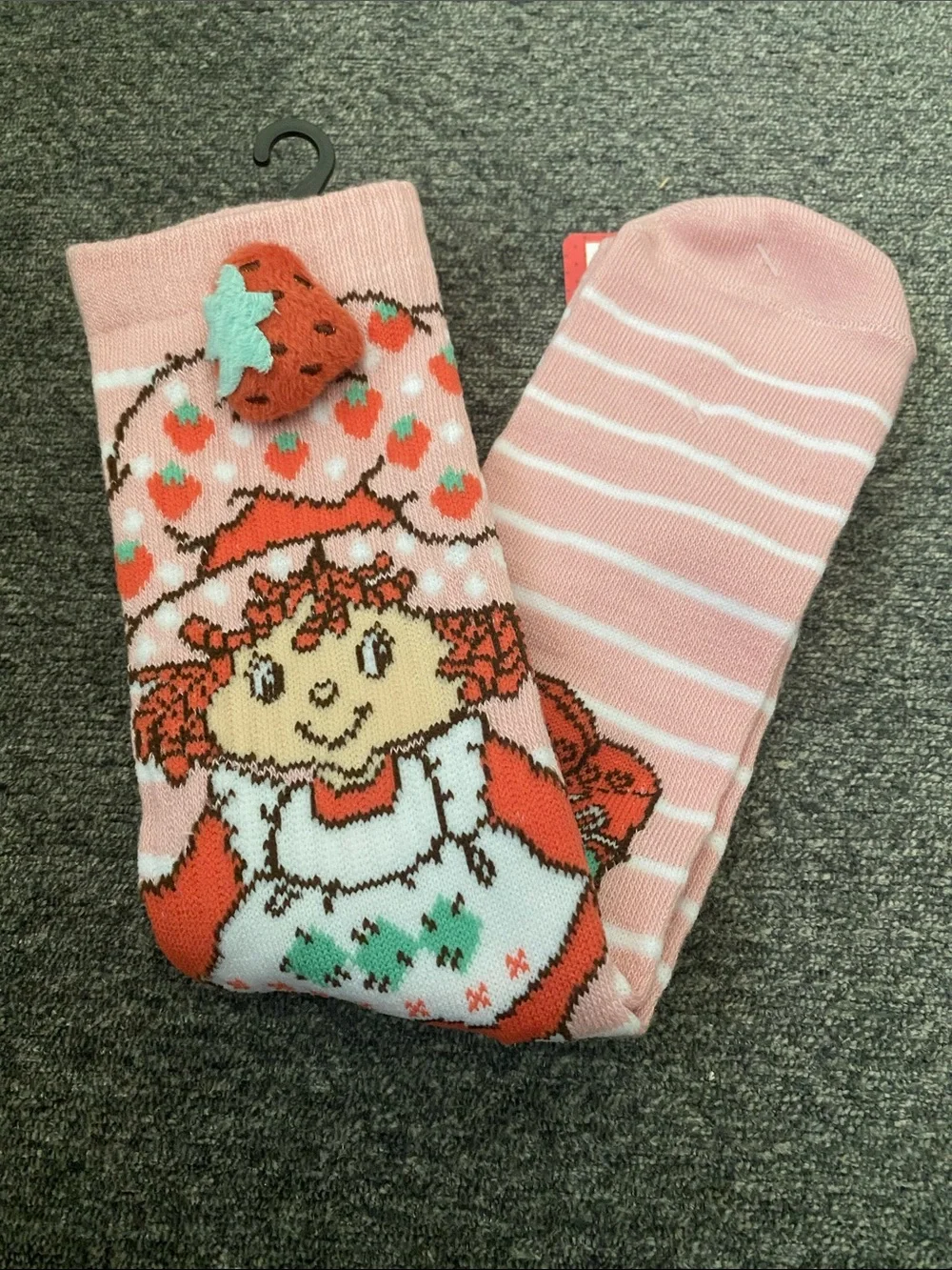 Women’s Pink Strawberry Character Crew Socks with Plush Accent